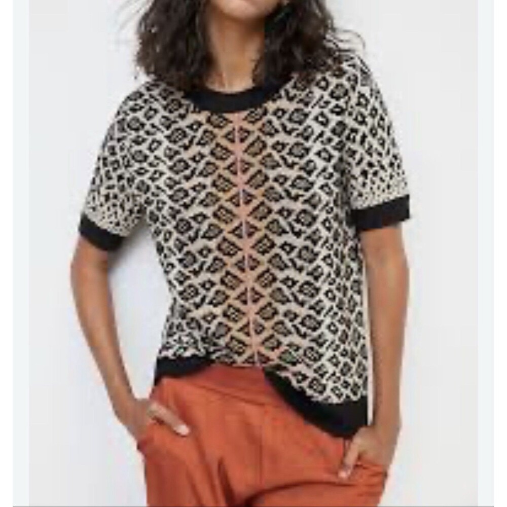 Maeve Anthropologie Ellinor Knit Sweater Top Leopard Wool Cashmere Blend sz S